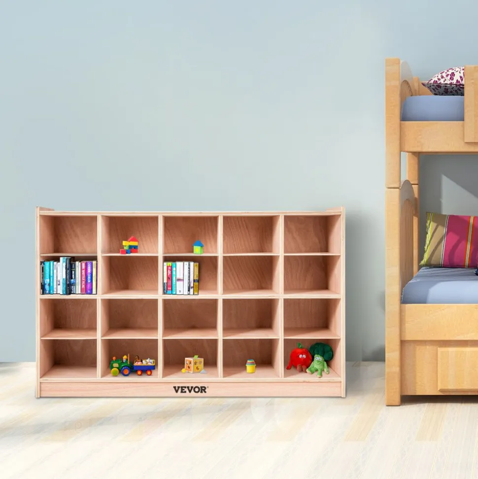 VEVOR Cubby Mobile Tray Storage Cabinet, 20-Compartment Cubby Storage Shelf, Cubby Storage Cabinet 4 x 5, Classroom Cubbies, Classroom Furniture for Home, Daycare and Preschool, Natural