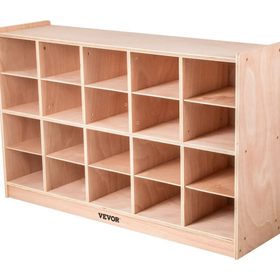 VEVOR Cubby Mobile Tray Storage Cabinet, 20-Compartment Cubby Storage Shelf, Cubby Storage Cabinet 4 x 5, Classroom Cubbies, Classroom Furniture for Home, Daycare and Preschool, Natural