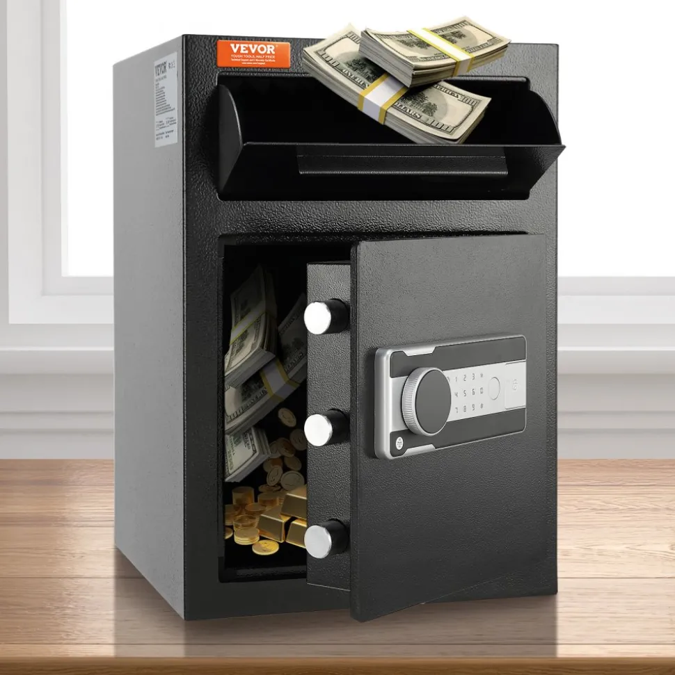 VEVOR 2.5 Cub Depository Safe, Deposit Safe with Drop Slot, Electronic Code Lock and 2 Emergency Keys, 20.27'' x 13.97'' x 13.97'' Business Drop Slot Safe for Cash, Mail in Home, Hotel, Office