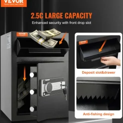 VEVOR 2.5 Cub Depository Safe, Deposit Safe with Drop Slot, Electronic Code Lock and 2 Emergency Keys, 20.27'' x 13.97'' x 13.97'' Business Drop Slot Safe for Cash, Mail in Home, Hotel, Office