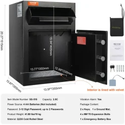 VEVOR 2.5 Cub Depository Safe, Deposit Safe with Drop Slot, Electronic Code Lock and 2 Emergency Keys, 20.27'' x 13.97'' x 13.97'' Business Drop Slot Safe for Cash, Mail in Home, Hotel, Office