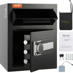 VEVOR 1.7 Cub Depository Safe, Deposit Safe with Drop Slot, Electronic Code Lock and 2 Emergency Keys, 17.71'' x 13.77'' x 13.77'' Business Drop Slot Safe for Cash, Mail in Home, Hotel, Office