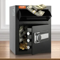 VEVOR 1.7 Cub Depository Safe, Deposit Safe with Drop Slot, Electronic Code Lock and 2 Emergency Keys, 17.71'' x 13.77'' x 13.77'' Business Drop Slot Safe for Cash, Mail in Home, Hotel, Office