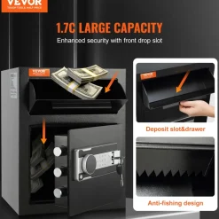 VEVOR 1.7 Cub Depository Safe, Deposit Safe with Drop Slot, Electronic Code Lock and 2 Emergency Keys, 17.71'' x 13.77'' x 13.77'' Business Drop Slot Safe for Cash, Mail in Home, Hotel, Office