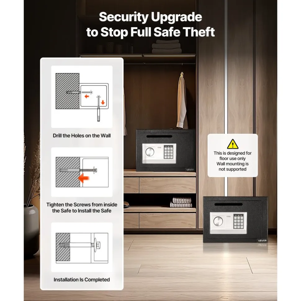 VEVOR 0.6 Cubic Feet Drop Safe, Drop Slot Safe Box with Password and Turn Knob, Heavy Duty Compact Cash Depository Box with a Front Lock Slot for Cash, Bank Slips, Jewelry, Documents, Bills, Black
