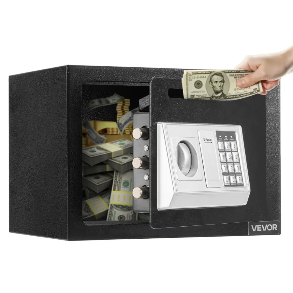 VEVOR 0.6 Cubic Feet Drop Safe, Drop Slot Safe Box with Password and Turn Knob, Heavy Duty Compact Cash Depository Box with a Front Lock Slot for Cash, Bank Slips, Jewelry, Documents, Bills, Black