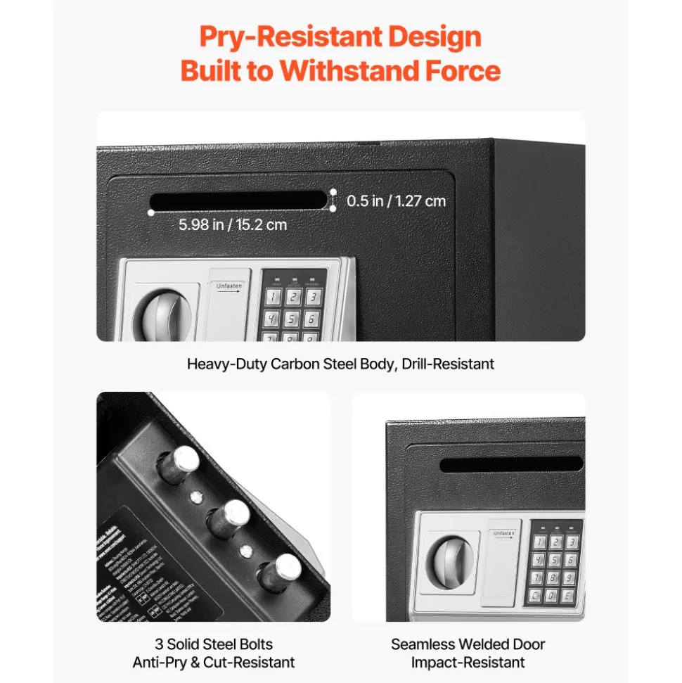 VEVOR 0.6 Cubic Feet Drop Safe, Drop Slot Safe Box with Password and Turn Knob, Heavy Duty Compact Cash Depository Box with a Front Lock Slot for Cash, Bank Slips, Jewelry, Documents, Bills, Black