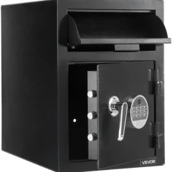 VEVOR 1.2 Cubic Feet Drop Safe, Large Capacity Front Drop Slot Safe Box with Digital Keypad, Heavy Duty 2 Tiers Cash Depository Box with Spare Keys for Cash, Bank Slip, Jewelry, Document, Bill, Black