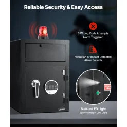 VEVOR 1.2 Cubic Feet Drop Safe, Large Capacity Front Drop Slot Safe Box with Digital Keypad, Heavy Duty 2 Tiers Cash Depository Box with Spare Keys for Cash, Bank Slip, Jewelry, Document, Bill, Black