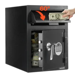 VEVOR 1.2 Cubic Feet Drop Safe, Large Capacity Front Drop Slot Safe Box with Digital Keypad, Heavy Duty 2 Tiers Cash Depository Box with Spare Keys for Cash, Bank Slip, Jewelry, Document, Bill, Black
