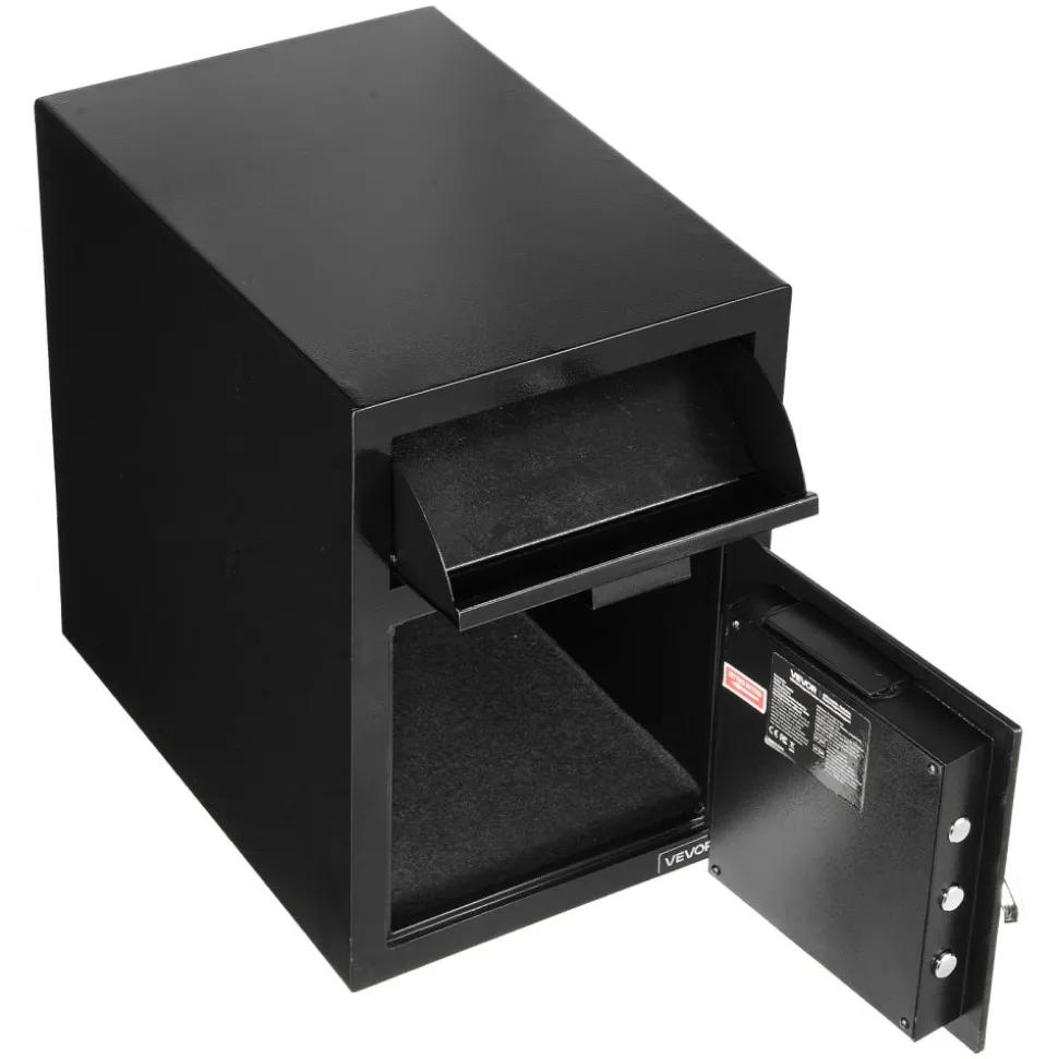 VEVOR 1.2 Cubic Feet Drop Safe, Large Capacity Front Drop Slot Safe Box with Digital Keypad, Heavy Duty 2 Tiers Cash Depository Box with Spare Keys for Cash, Bank Slip, Jewelry, Document, Bill, Black