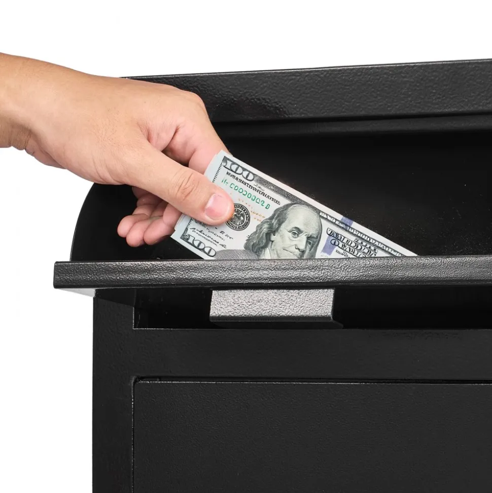VEVOR 1.2 Cubic Feet Drop Safe, Large Capacity Front Drop Slot Safe Box with Digital Keypad, Heavy Duty 2 Tiers Cash Depository Box with Spare Keys for Cash, Bank Slip, Jewelry, Document, Bill, Black