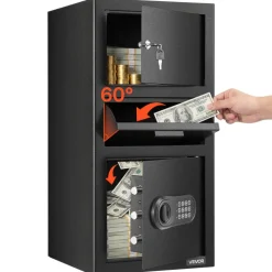 VEVOR 3.6 Cubic Feet Drop Safe, Large Capacity Front Drop Slot Safe Box with Digital Keypad, Heavy Duty 3 Tiers Cash Depository Box with Spare Keys for Cash, Bank Slip, Jewelry, Document, Bill, Black
