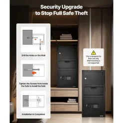 VEVOR 3.6 Cubic Feet Drop Safe, Large Capacity Front Drop Slot Safe Box with Digital Keypad, Heavy Duty 3 Tiers Cash Depository Box with Spare Keys for Cash, Bank Slip, Jewelry, Document, Bill, Black