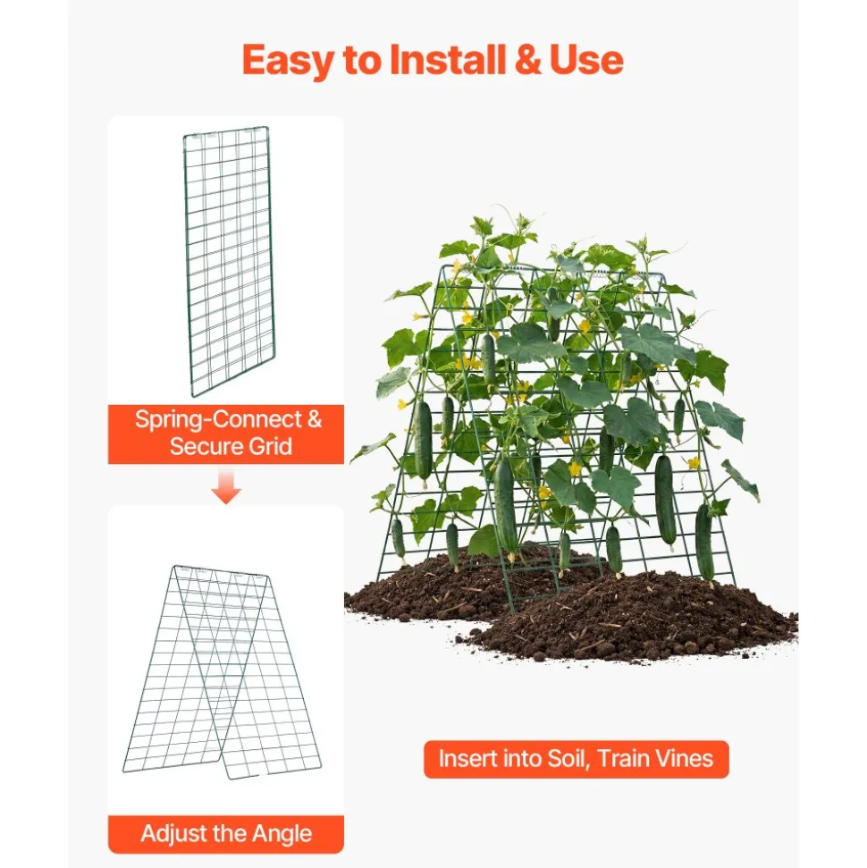 VEVOR Cucumber Trellis 4 Pack, A-Frame Garden Trellises for Raised Bed, Metal Rustproof Coating Plant Support for Vine, Climbing Plants, Peas, Beans, Zucchini, Tomato, Flower (35.43 x 27.56 in x 4PCS)
