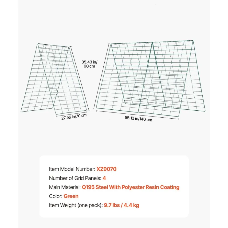 VEVOR Cucumber Trellis 4 Pack, A-Frame Garden Trellises for Raised Bed, Metal Rustproof Coating Plant Support for Vine, Climbing Plants, Peas, Beans, Zucchini, Tomato, Flower (35.43 x 27.56 in x 4PCS)