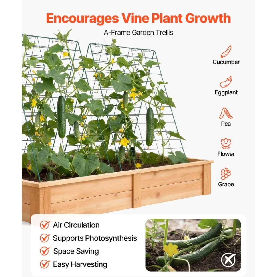 VEVOR Cucumber Trellis 4 Pack, A-Frame Garden Trellises for Raised Bed, Metal Rustproof Coating Plant Support for Vine, Climbing Plants, Peas, Beans, Zucchini, Tomato, Flower (35.43 x 27.56 in x 4PCS)