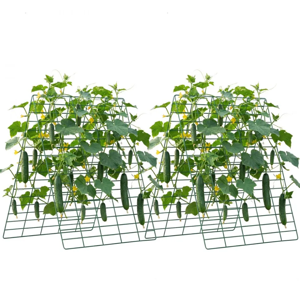 VEVOR Cucumber Trellis 4 Pack, A-Frame Garden Trellises for Raised Bed, Metal Rustproof Coating Plant Support for Vine, Climbing Plants, Peas, Beans, Zucchini, Tomato, Flower (35.43 x 27.56 in x 4PCS)