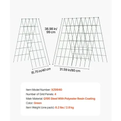VEVOR Cucumber Trellis 4 Pack, A-Frame Garden Trellises for Raised Bed, Metal Rustproof Coating Plant Support for Vine, Climbing Plants, Peas, Beans, Zucchini, Tomato, Flower (38.98 x 15.75 in x 4PCS)