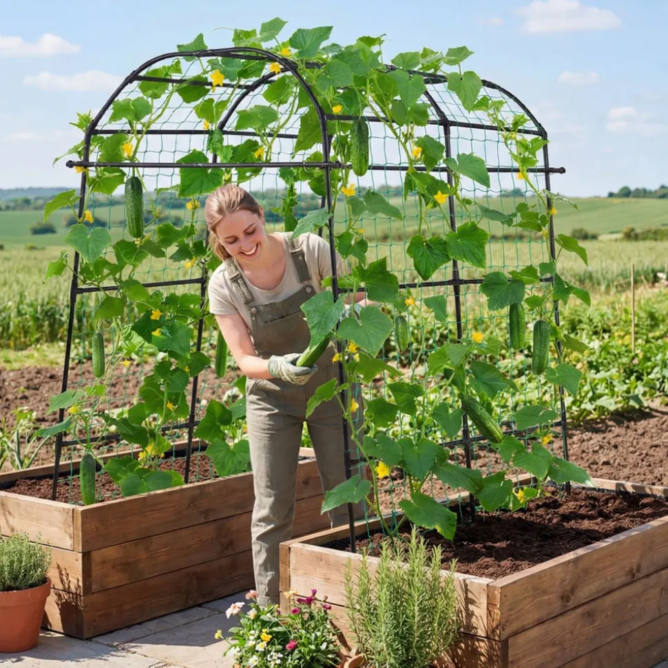 VEVOR Cucumber Trellis, U-Shape Garden Trellises for Raised Bed, Metal Arch Plant Support for Vine, Climbing Plants Outdoor, Peas, Beans, Zucchini, Tomato, Squash, Flower (70.87 x 44.09 x 82.99 in)