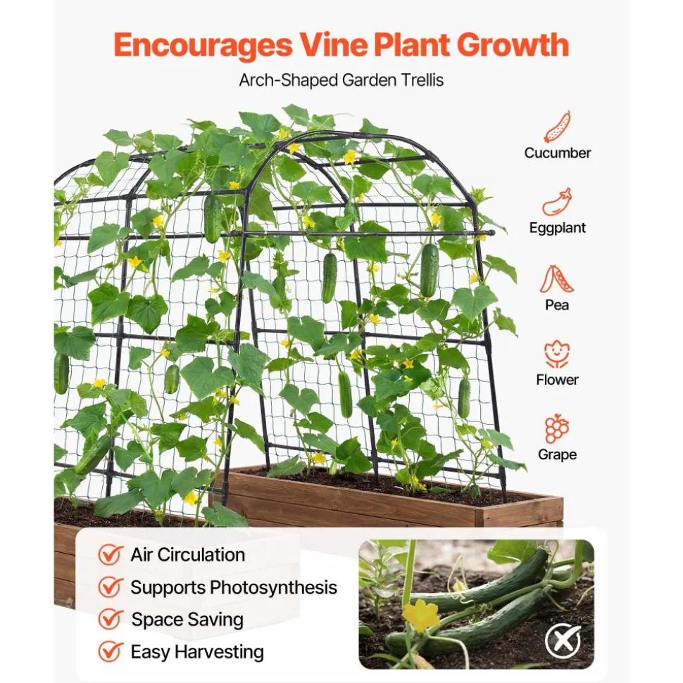 VEVOR Cucumber Trellis, U-Shape Garden Trellises for Raised Bed, Metal Arch Plant Support for Vine, Climbing Plants Outdoor, Peas, Beans, Zucchini, Tomato, Squash, Flower (70.87 x 44.09 x 82.99 in)