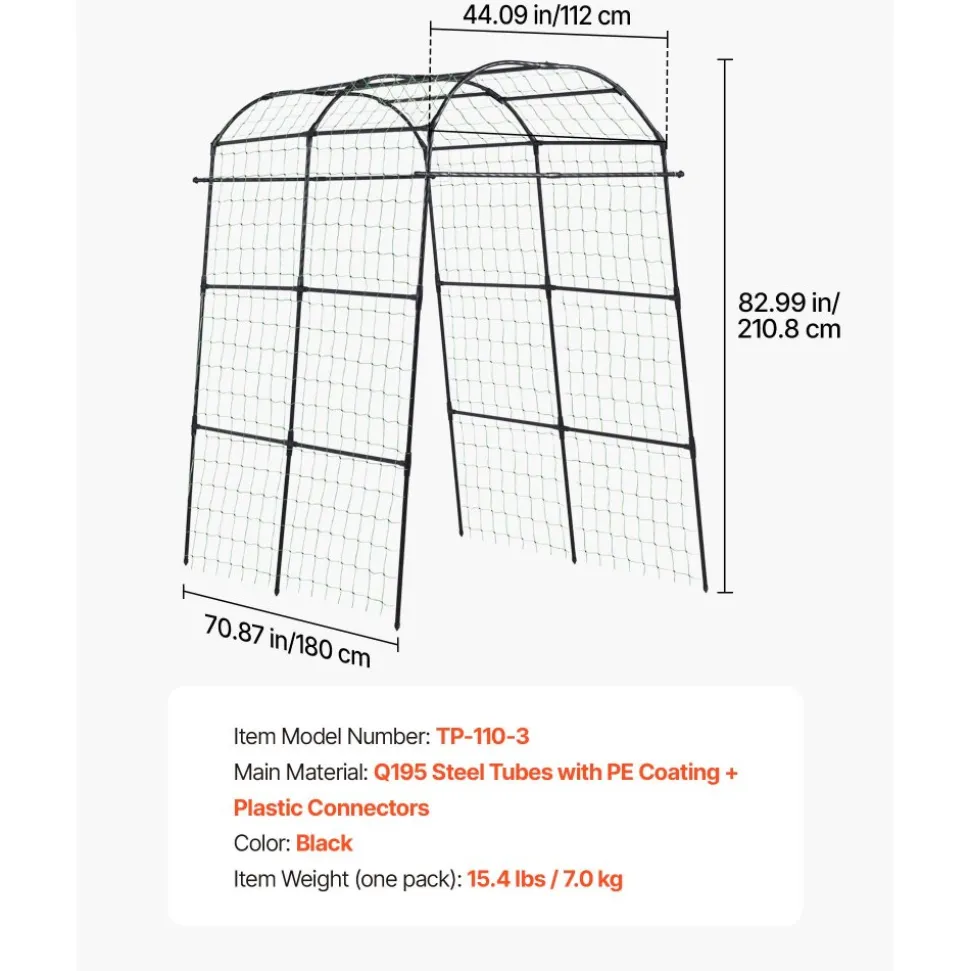 VEVOR Cucumber Trellis, U-Shape Garden Trellises for Raised Bed, Metal Arch Plant Support for Vine, Climbing Plants Outdoor, Peas, Beans, Zucchini, Tomato, Squash, Flower (70.87 x 44.09 x 82.99 in)