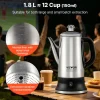 VEVOR 12-Cup Electric Percolator Coffee Pot, 304 Stainless Steel Coffee Percolator with Keep Warm Function & Heat-Resistant Handle, Classic Coffee Maker, Quick Brew & Easy-Pour Spout, Silver