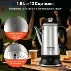 VEVOR 12-Cup Electric Percolator Coffee Pot, 304 Stainless Steel Coffee Percolator with Keep Warm Function & Heat-Resistant Handle, Classic Coffee Maker, Quick Brew & Easy-Pour Spout, Silver