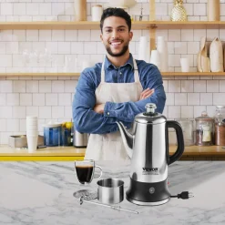 VEVOR 12-Cup Electric Percolator Coffee Pot, 304 Stainless Steel Coffee Percolator with Keep Warm Function & Heat-Resistant Handle, Classic Coffee Maker, Quick Brew & Easy-Pour Spout, Silver