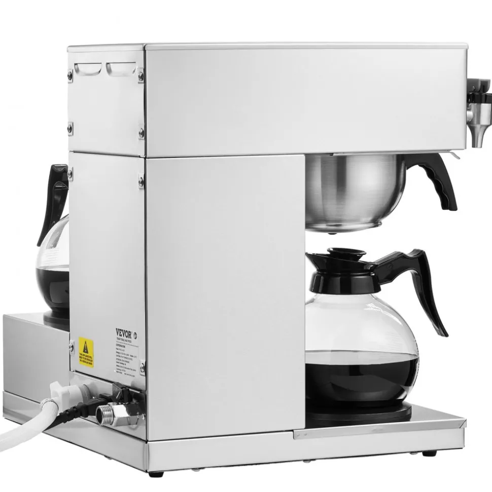 VEVOR 12 Cups Commercial Drip Coffee Maker, Coffee Maker Machine with 3 Glass Carafes and 3 Warmer Plates, Stainless Steel Pour Over Coffee Brewer for Restaurant, Office, Cafe
