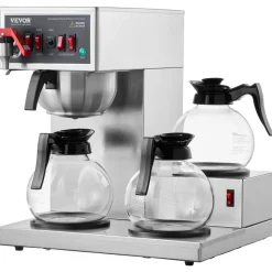 VEVOR 12 Cups Commercial Drip Coffee Maker, Coffee Maker Machine with 3 Glass Carafes and 3 Warmer Plates, Stainless Steel Pour Over Coffee Brewer for Restaurant, Office, Cafe