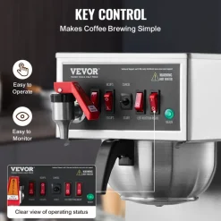 VEVOR 12 Cups Commercial Drip Coffee Maker, Coffee Maker Machine with 3 Glass Carafes and 3 Warmer Plates, Stainless Steel Pour Over Coffee Brewer for Restaurant, Office, Cafe