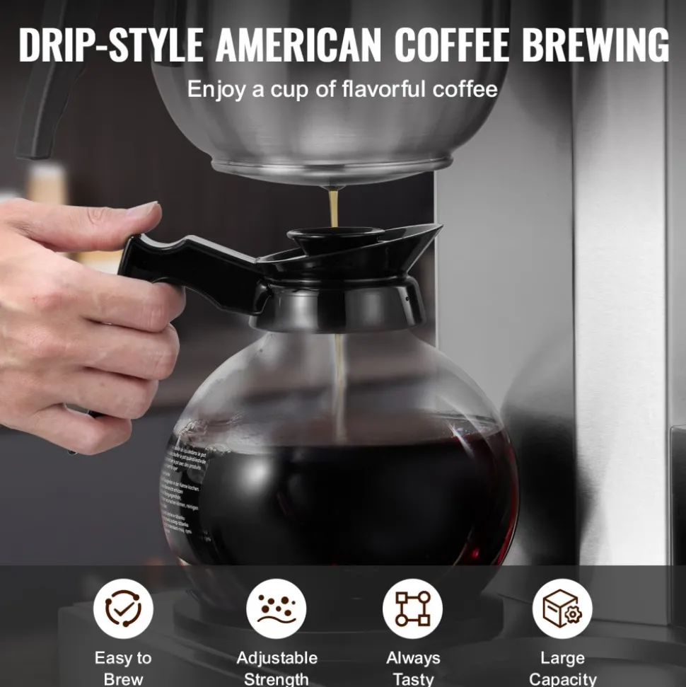 VEVOR 12 Cups Commercial Drip Coffee Maker, Coffee Maker Machine with 3 Glass Carafes and 3 Warmer Plates, Stainless Steel Pour Over Coffee Brewer for Restaurant, Office, Cafe