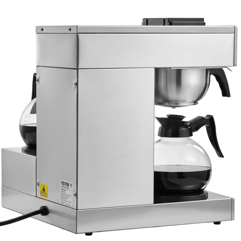 VEVOR 12 Cups Commercial Drip Coffee Maker, Coffee Maker Machine with 3 Glass Carafes and 3 Warmer Plates, Stainless Steel Pour Over Coffee Brewer with Auto Water Intake, for Restaurant Office Cafe