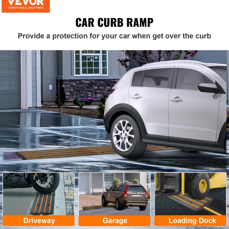 VEVOR Curb Ramp, 2 Pack, 2.6" Rise, Rubber Driveway Ramps, Heavy Duty 33069 lbs Weight Capacity Threshold Ramp, Curbside Bridge Ramps for Loading Dock Garage Sidewalk, Expandable Full Ramp Set