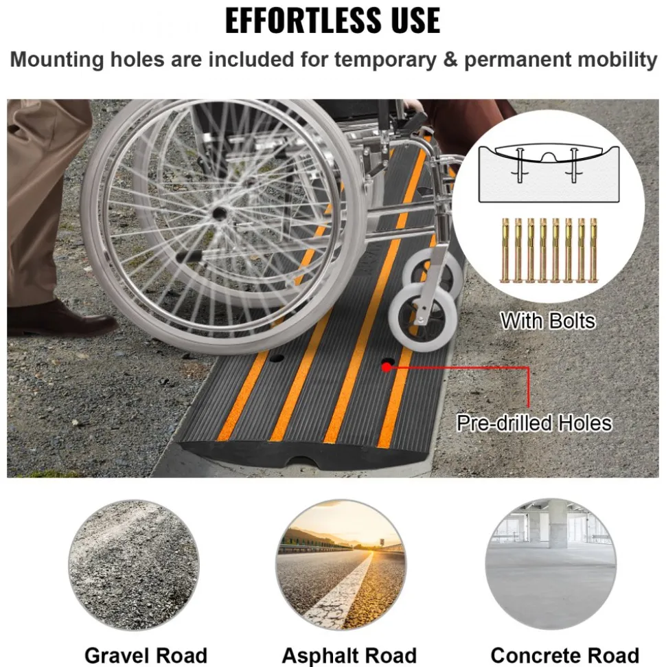 VEVOR Curb Ramp, 2 Pack, 2.6" Rise, Rubber Driveway Ramps, Heavy Duty 33069 lbs Weight Capacity Threshold Ramp, Curbside Bridge Ramps for Loading Dock Garage Sidewalk, Expandable Full Ramp Set