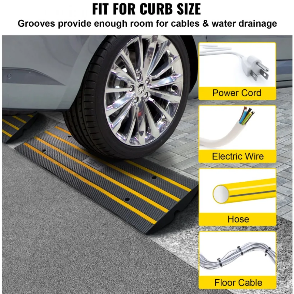 VEVOR Curb Ramp, 2 Pack, 2.6" Rise, Rubber Driveway Ramps, Heavy Duty 33069 lbs Weight Capacity Threshold Ramp, Curbside Bridge Ramps for Loading Dock Garage Sidewalk, Expandable Full Ramp Set