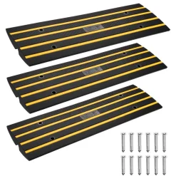 VEVOR Curb Ramp, 3 Pack Rubber Driveway Ramps, Heavy Duty 33069 lbs Weight Capacity Threshold Ramp, 2.6-inch High Curbside Bridge Ramps for Loading Dock Garage Sidewalk, Expandable Full Ramp Set
