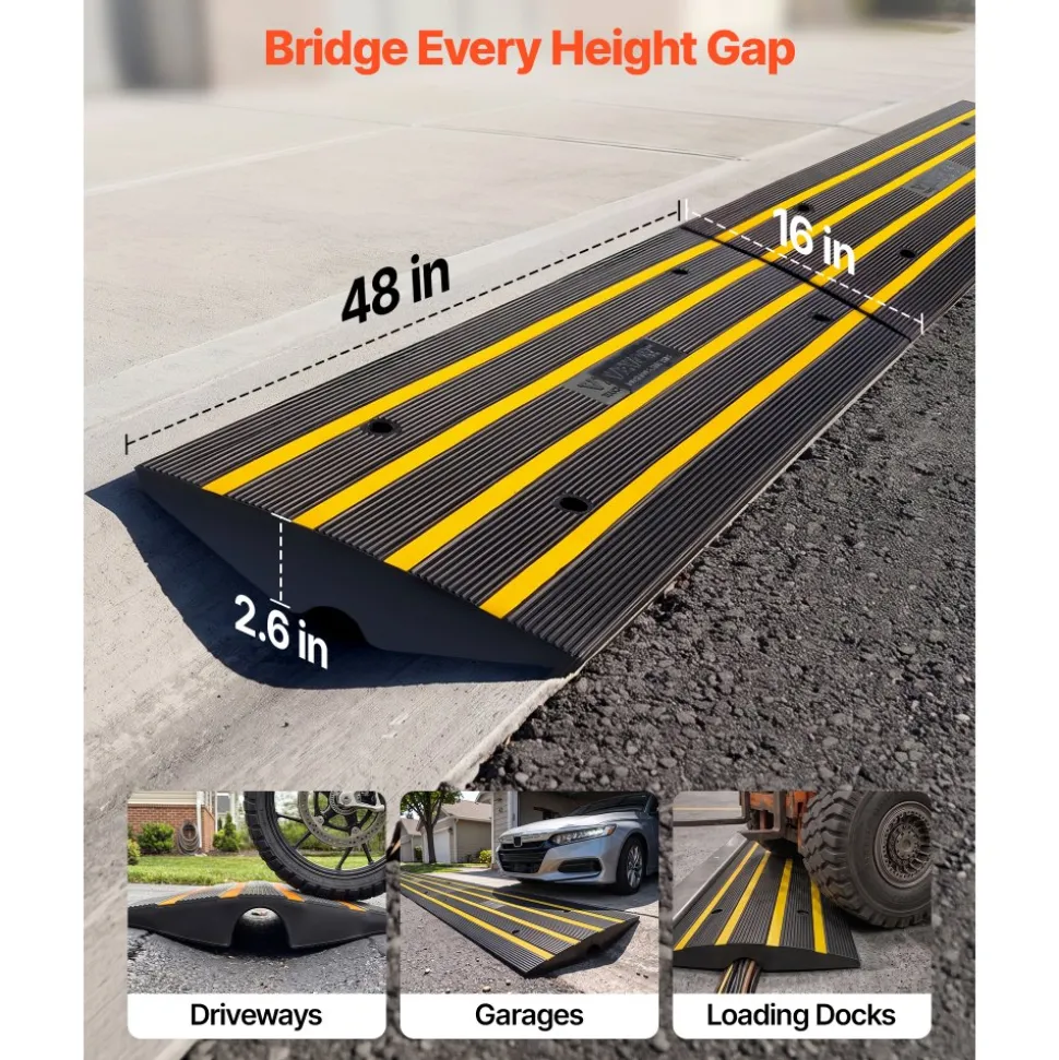 VEVOR Curb Ramp, 3 Pack Rubber Driveway Ramps, Heavy Duty 33069 lbs Weight Capacity Threshold Ramp, 2.6-inch High Curbside Bridge Ramps for Loading Dock Garage Sidewalk, Expandable Full Ramp Set