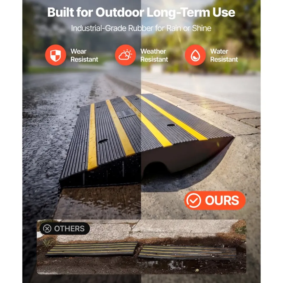 VEVOR Curb Ramp, 3 Pack Rubber Driveway Ramps, Heavy Duty 33069 lbs Weight Capacity Threshold Ramp, 2.6-inch High Curbside Bridge Ramps for Loading Dock Garage Sidewalk, Expandable Full Ramp Set