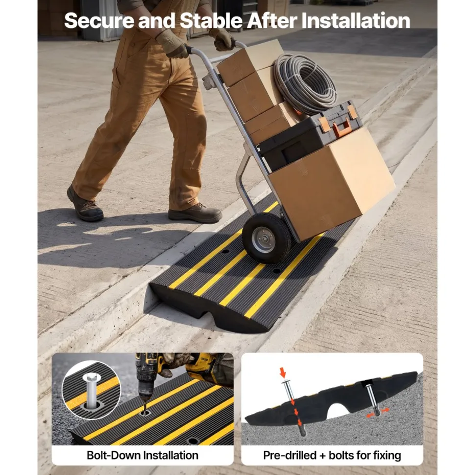 VEVOR Curb Ramp, 2.6" Rise Rubber Driveway Ramps, Heavy Duty 33069 lbs Weight Capacity Threshold Ramp, Curbside Bridge Ramps for Loading Dock Garage Sidewalk, Expandable Full Ramp Set