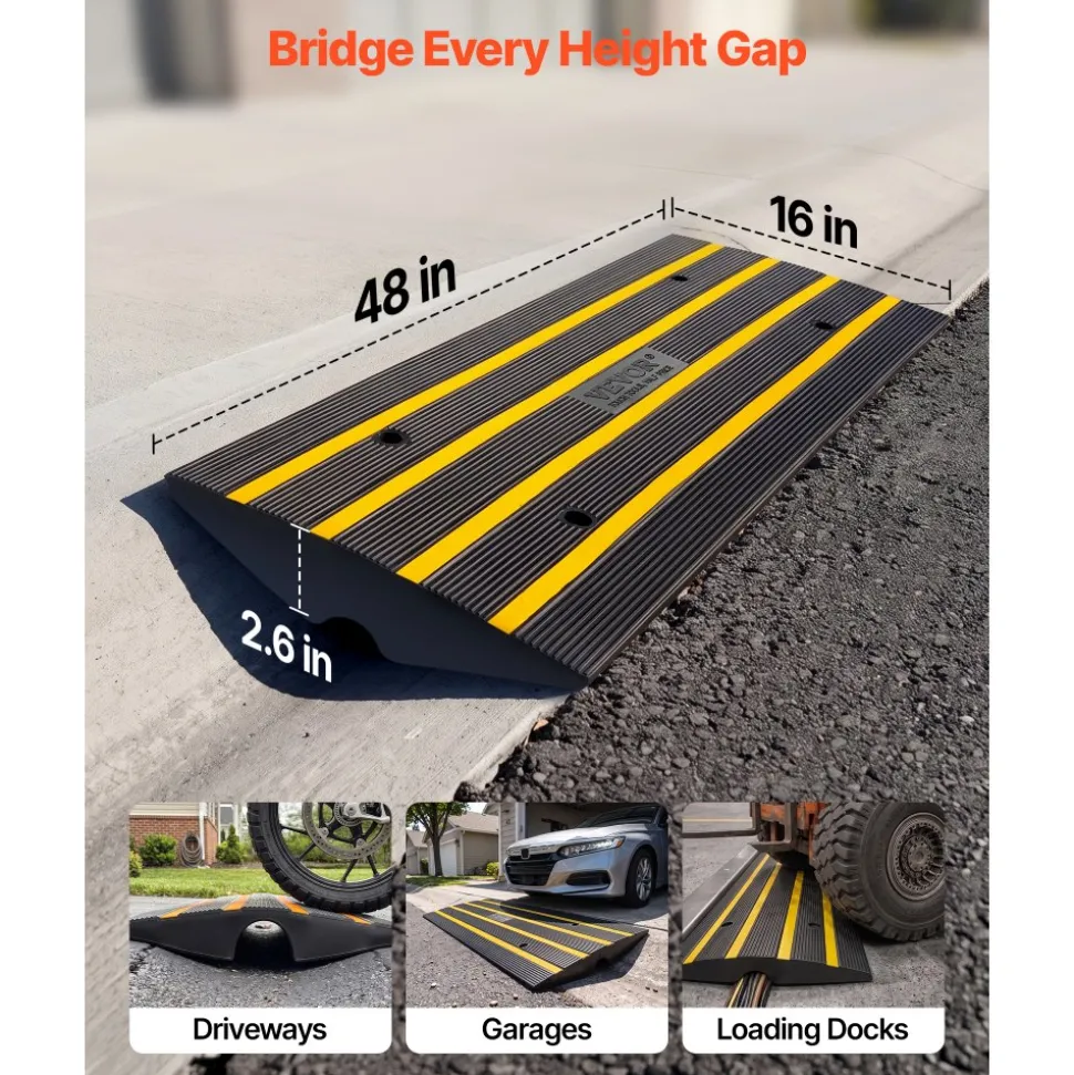 VEVOR Curb Ramp, 2.6" Rise Rubber Driveway Ramps, Heavy Duty 33069 lbs Weight Capacity Threshold Ramp, Curbside Bridge Ramps for Loading Dock Garage Sidewalk, Expandable Full Ramp Set