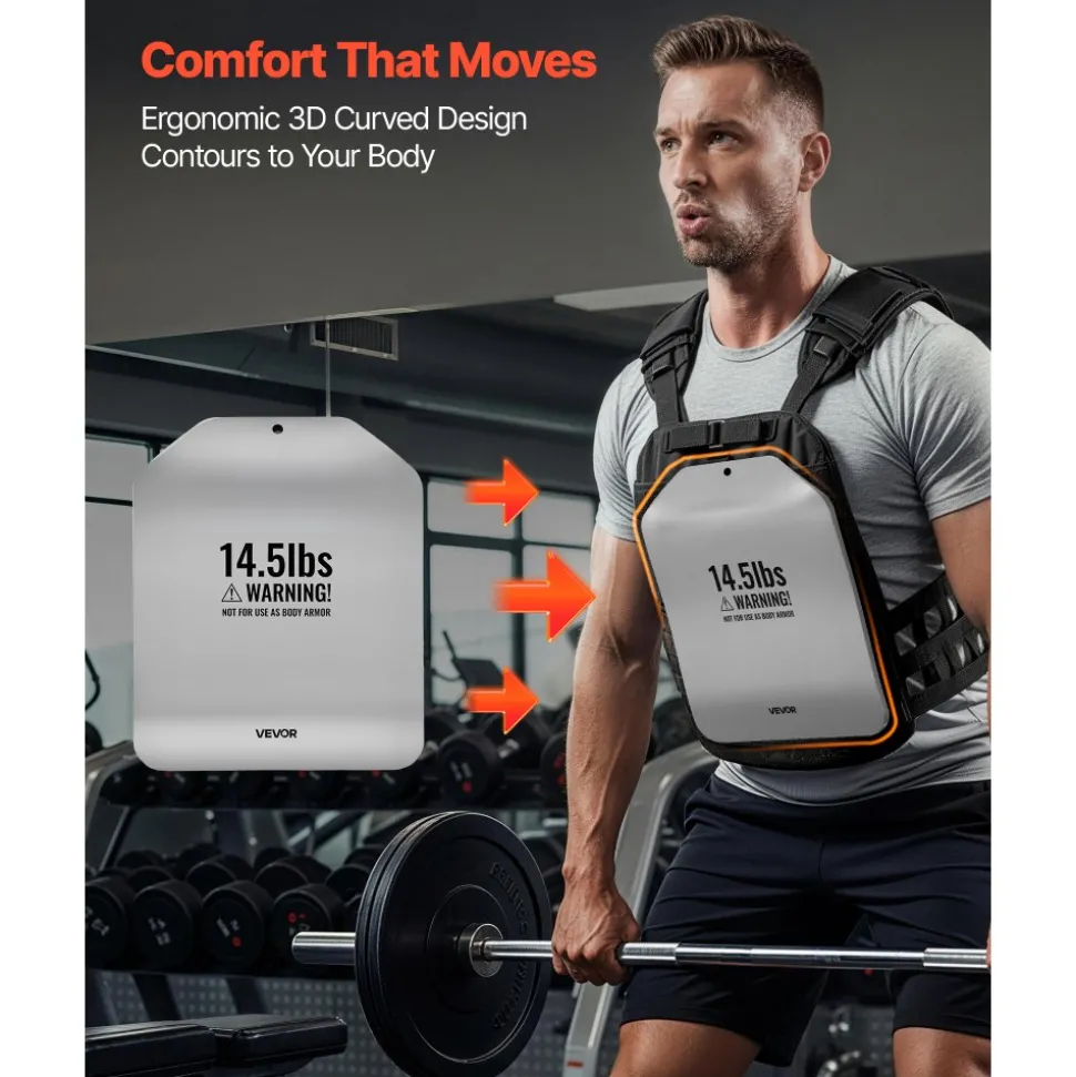 VEVOR Curved Weight Vest Plates, 14.5 LB Pairs, Premium Steel Tactical Weighted Plates for Vest, Ergonomic Design, for Strength Endurance Training, Running, Jogging, Fitness, Heavy Workouts