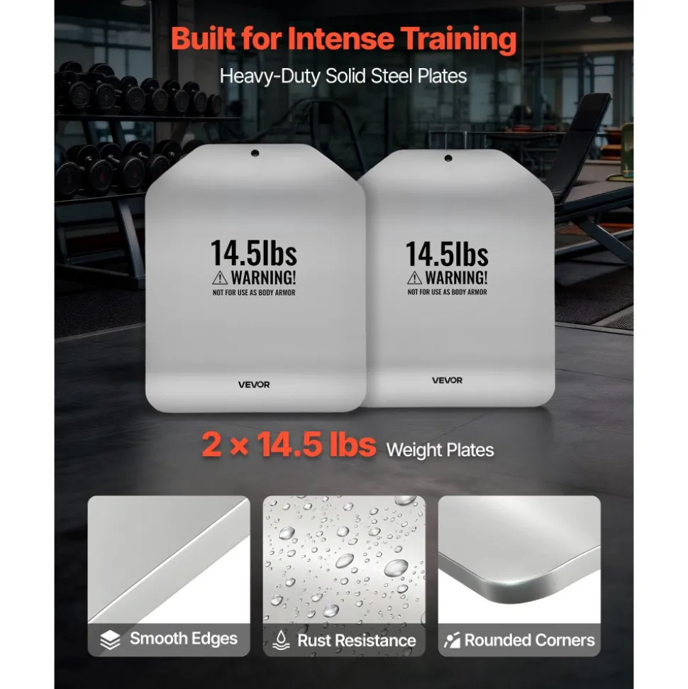 VEVOR Curved Weight Vest Plates, 14.5 LB Pairs, Premium Steel Tactical Weighted Plates for Vest, Ergonomic Design, for Strength Endurance Training, Running, Jogging, Fitness, Heavy Workouts