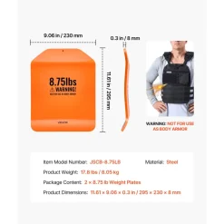 VEVOR Curved Weight Vest Plates, 8.75 LB Pairs, Premium Steel Tactical Weighted Plates for Vest, Ergonomic Design, for Strength Endurance Training, Running, Jogging, Fitness, Heavy Workouts