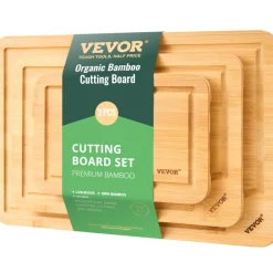 VEVOR Cutting Board, 3 Pieces, Premium Versatile Bamboo Cutting Board with Food-Grade Oil and Juice Groove,Sturdy & Durable Chopping Board with Built-in Handle, Fit for Display, Chopping & Serving