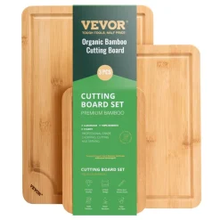 VEVOR Cutting Board, 3 Pieces, Premium Versatile Bamboo Cutting Board with Food-Grade Oil and Juice Groove,Sturdy & Durable Chopping Board with Built-in Handle, Fit for Display, Chopping & Serving
