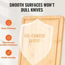 VEVOR Cutting Board, 3 Pieces, Premium Versatile Bamboo Cutting Board with Food-Grade Oil and Juice Groove,Sturdy & Durable Chopping Board with Built-in Handle, Fit for Display, Chopping & Serving