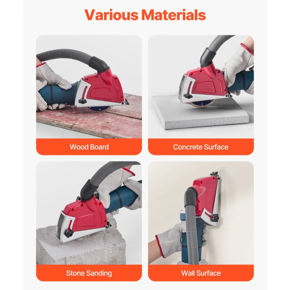 VEVOR Cutting Dust Shroud for Angle Grinders, Universal 4-5 in Angle Grinder Dust Shroud with 6 Clamping Washers, Adjustable Cutting Depth, Connect to Vacuum Cleaner, for Wood Concrete Wall Stone