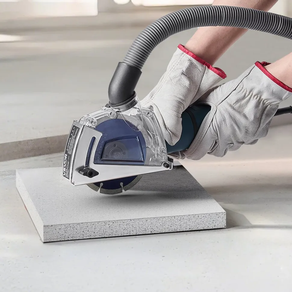VEVOR Cutting Dust Shroud for Angle Grinders, Universal 4-5 in Angle Grinder Dust Shroud with 6 Clamping Washers & 5 in Diamond Grinding Cup Wheel, Adjustable Cutting Depth, Connect to Vacuum Cleaner
